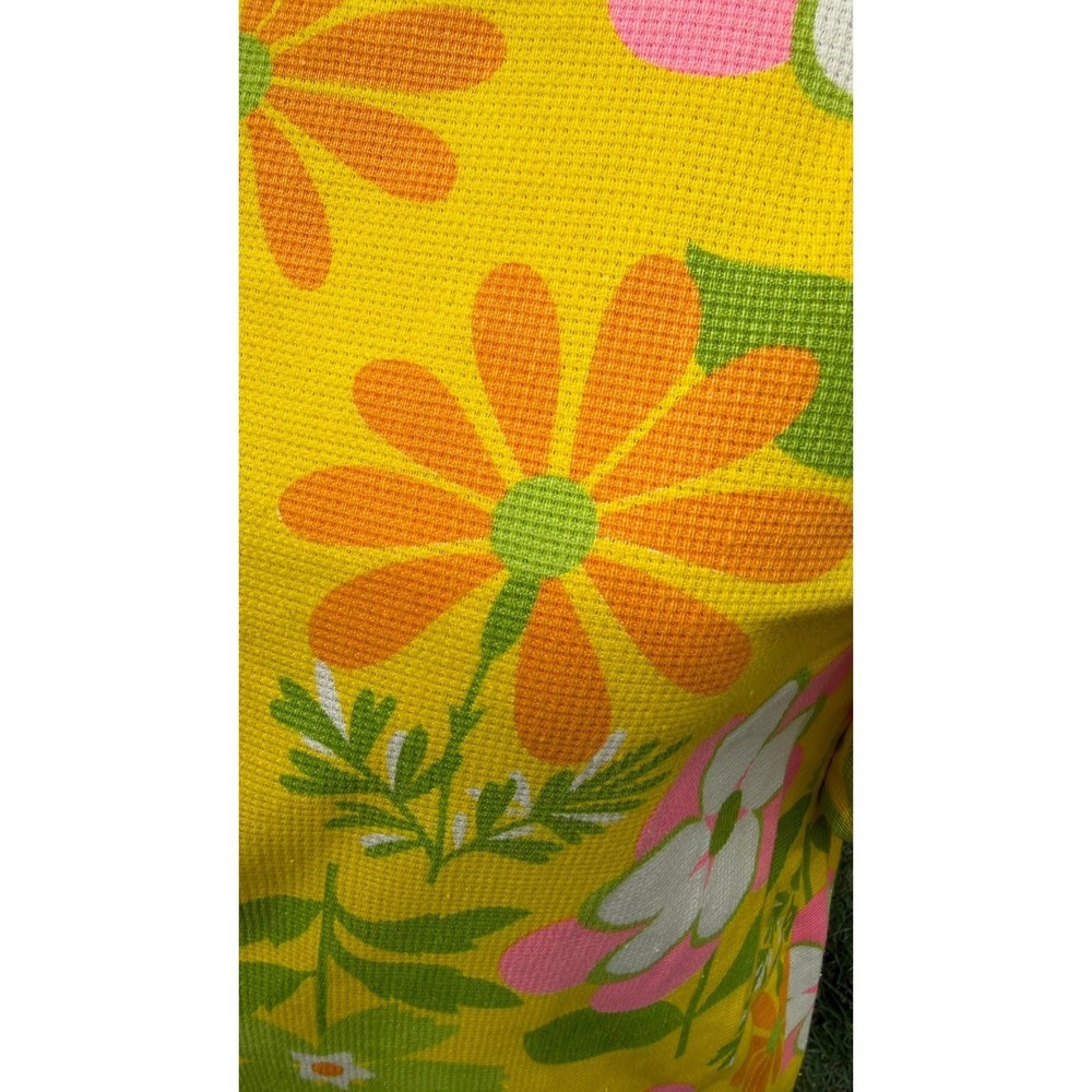Vtg 60s Psychedelic Mod Shift Dress Yellow Floral Daisy Flower Power Talon Zip L - Picture 6 of 8